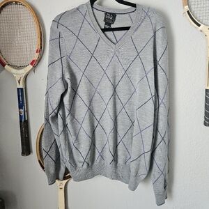 JoS. A. Bank Traveler 100% Merino Wool Argyle v-Neck Sweater